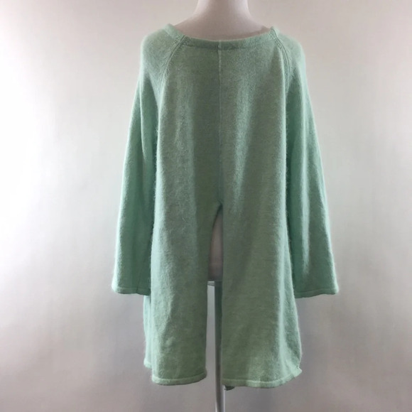 Go Along With ALU Green Knit Crewneck Sweater Womens Medium Split Open Back Soft - Picture 3 of 8